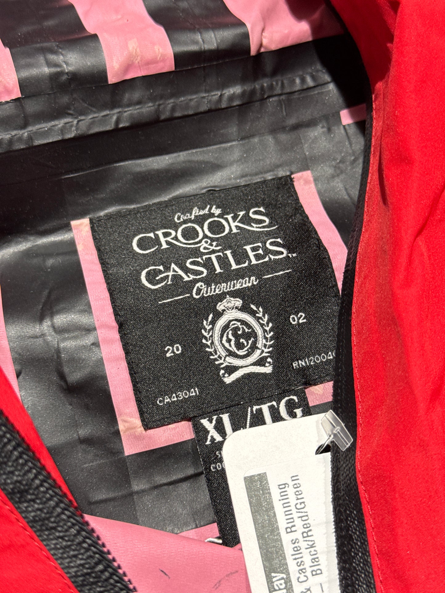 Crooks & Castles Running Jacket - Black/Red/Green Size XL