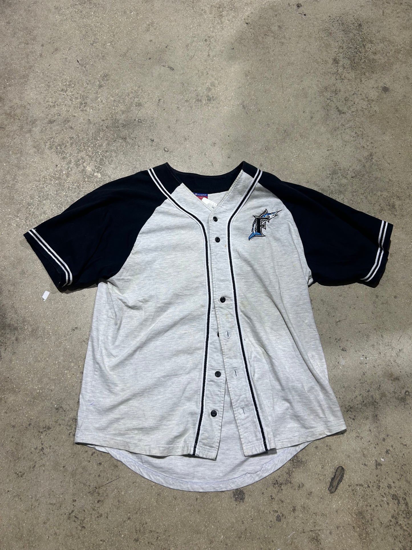 Marlins Colorblock Baseball Jersey - Grey/Black Size XL