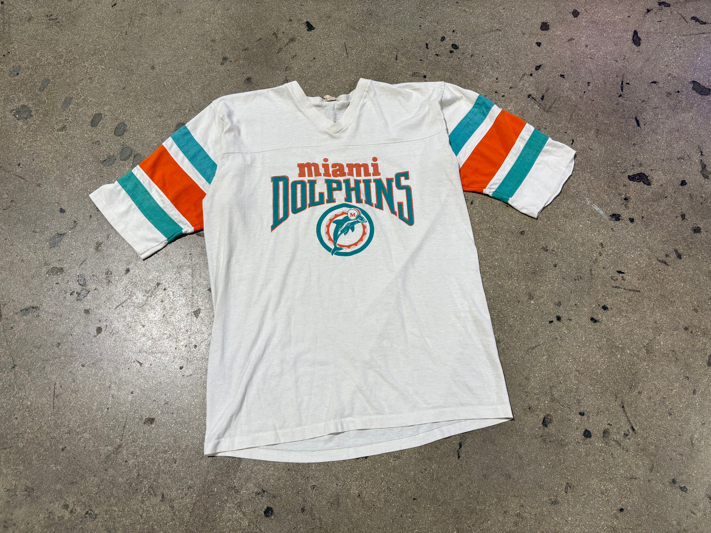 80s Miami Dolphins Raglan T Shirt Jersey - White Size Large