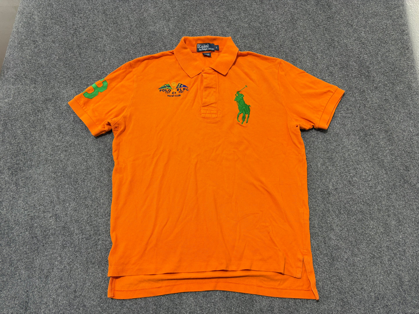 Polo Ralph Lauren Yacht Club Polo Shirt - Orange / Green Size Large