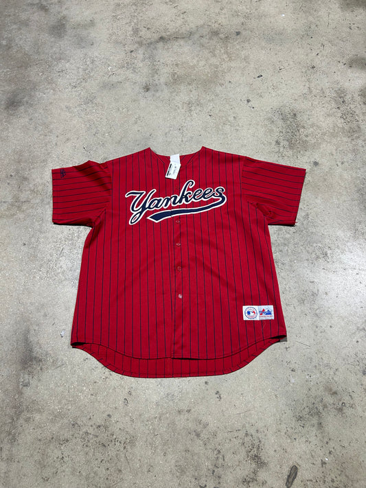 Yankees Baseball Jersey - Red Pinstripe Size XXL