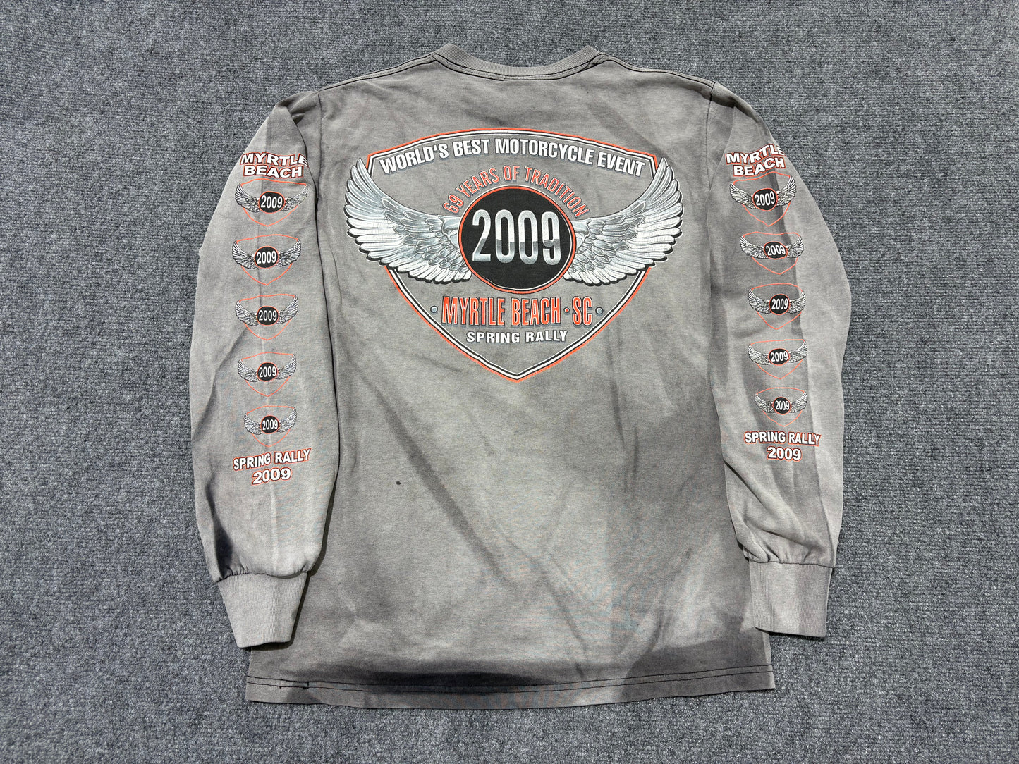 2009 Myrtle Beach Bike Week Long Sleeve - Faded Out Black Size Medium