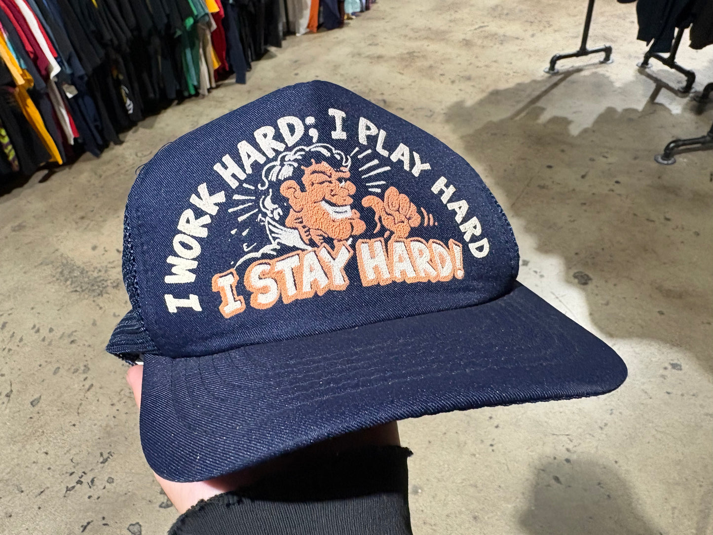 I Work Hard, I stay Hard Trucker Hat - Navy