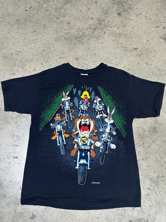 1993 Looney Tunes Motorcycle Gang Tee - Black Size XL