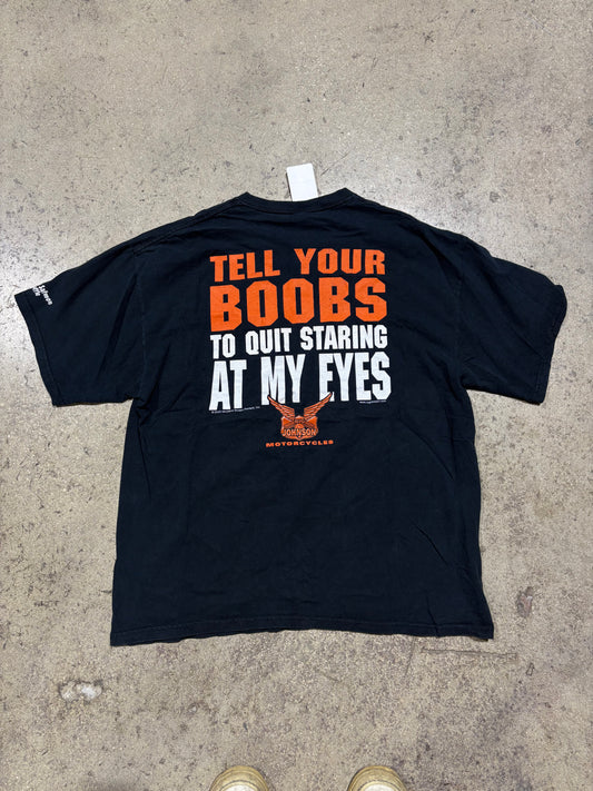 2006 Big Johnson Tell Your Boobs Motorcycle Tee - Black Size XL