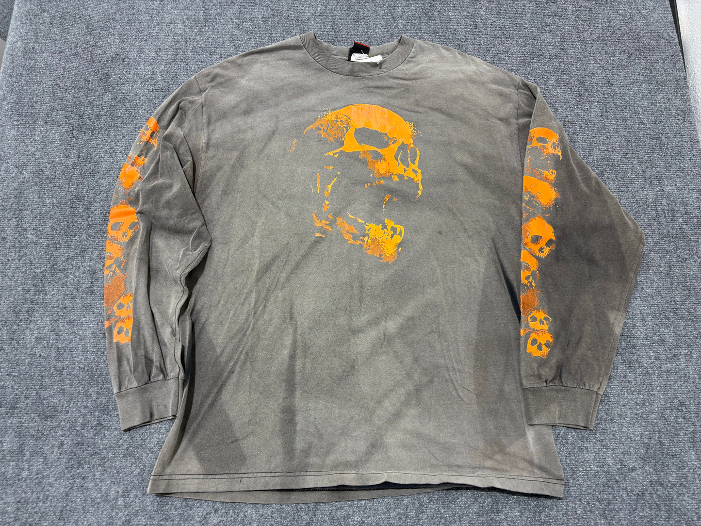 Hot Leathers Orange Skull Long Sleeve Tee - Faded Black Size XL