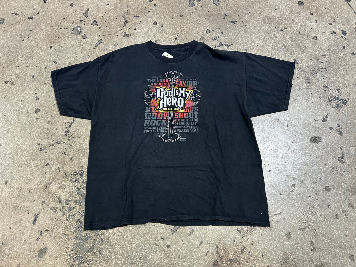 God Is My hero And My Rock Tee - Black Size XXL