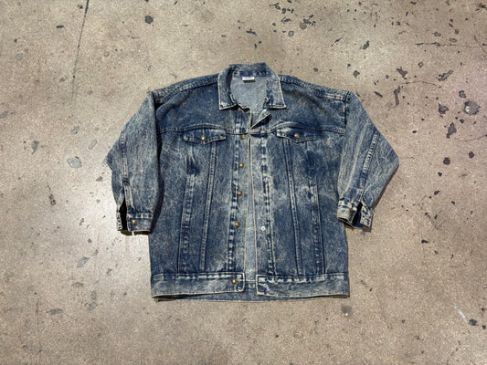 Womens Brittania Acid Wash Denim Jean Jacket - Blue Size Large