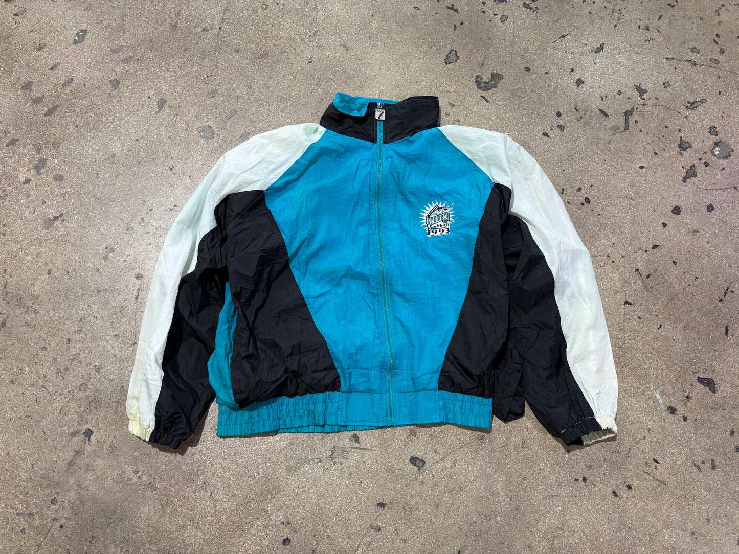 1993 Florida Marlins Color Blocked Windbreaker Jacket - Teal/ Black Size XL