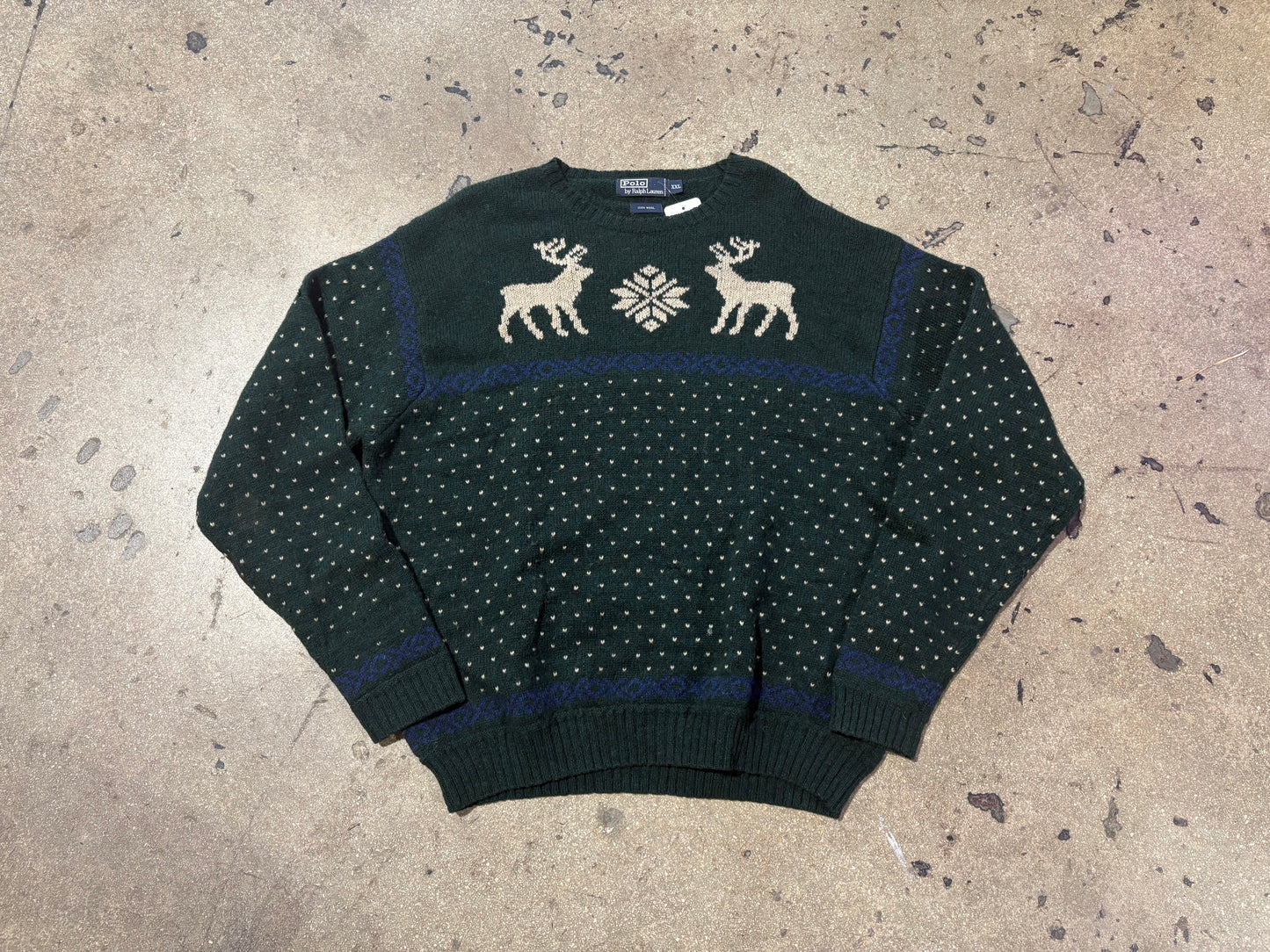 90s Polo Ralph Lauren Wool Double Reindeer Sweater - Green Size XXL