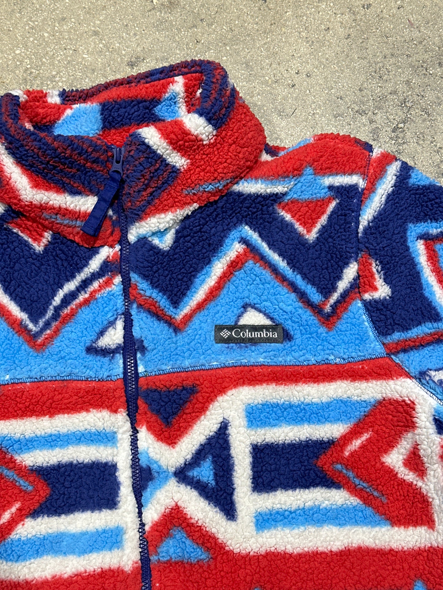 Columbia Navajo Fleece Zip Up Jacket - Red/White/Blue Size Medium