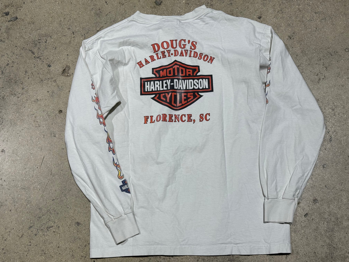 2000 Harley Davidson Flame Sleeve Tee - White Size Large