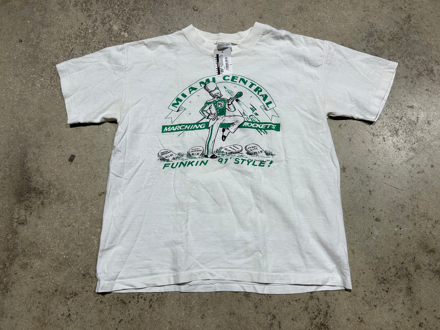 1991 Miami Central high School Marching Band tee - White/Green Size Large