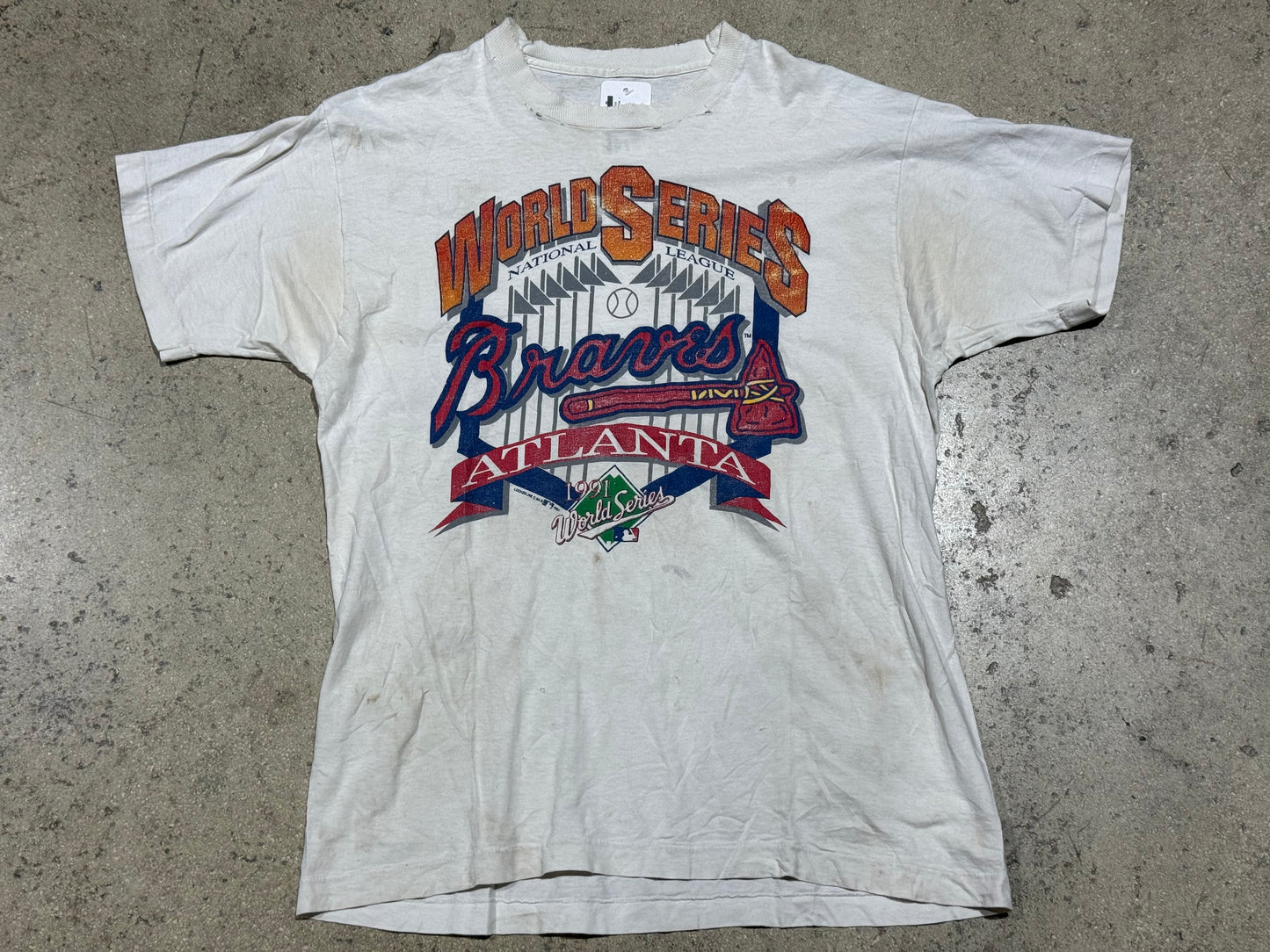 Distressed 1991 Atlanta Braves World Series Tee - White Size XL