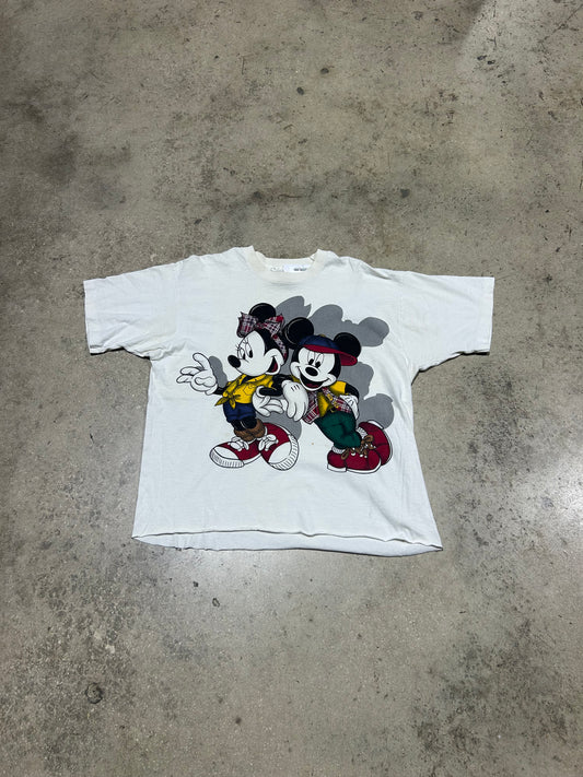 90s Disney Mickey & Minnie Fire Fits Cropped Tee - White Size XL