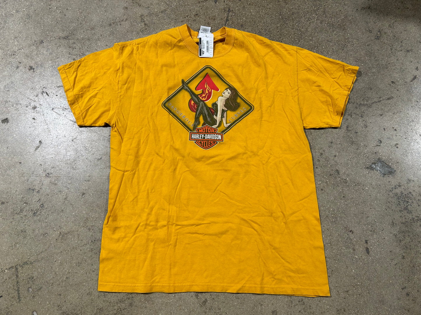 2006 Harley Davidson Dangerous Curves Tee - Yellow Size XL