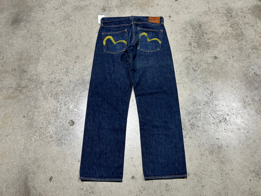 Evisu Selvedge Denim Back Hit Jeans - Navy/Yellow Size 33