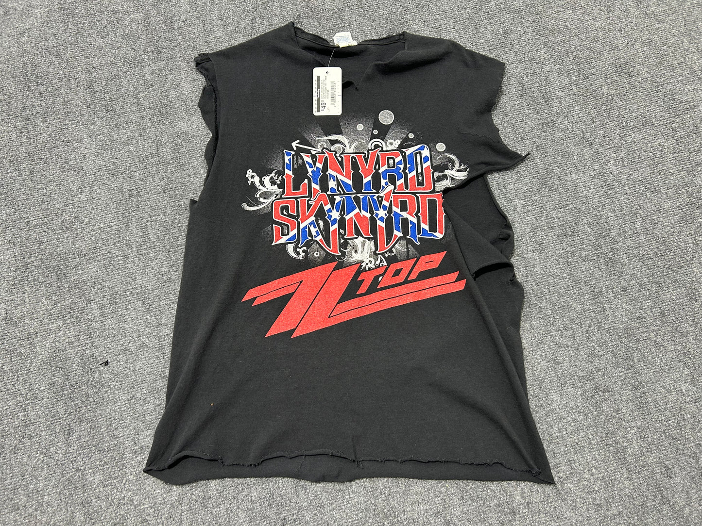 Cutoff Sleeveless 2012 Lynyrd Skynyrd ZZ Top Tour Chopped Tee - Black Size Large