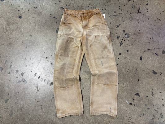 Distressed Carhartt Double Knee Carpenter Pants - Faded Khaki Size 28 x 30