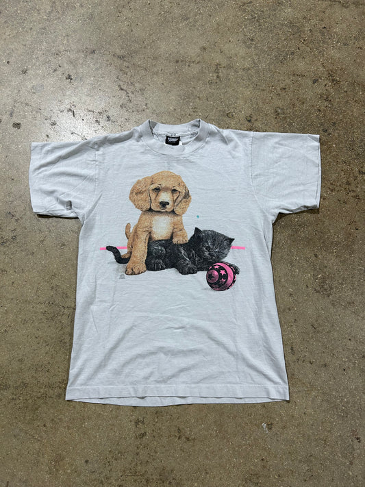 1989 Cat & Dog Tee - White Size Medium
