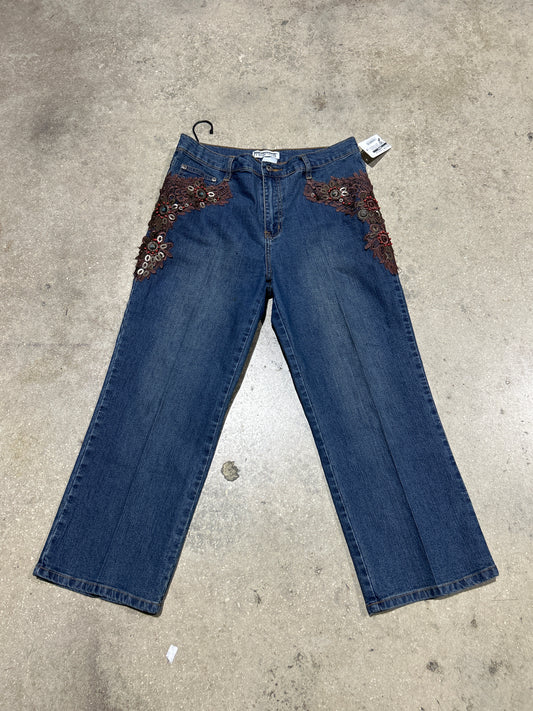 Women's Mishca Flower Embroidery Pocket Denim Jeans - Dark Wash Size 8