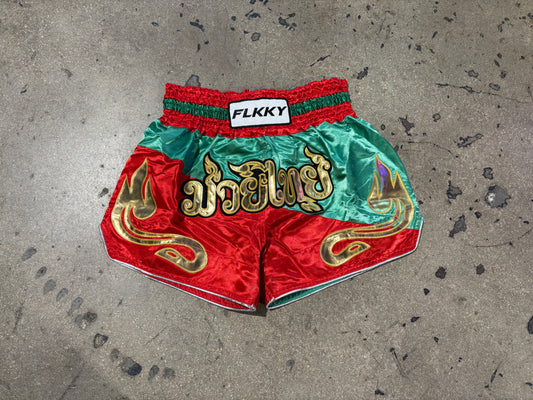 Muy Thai Boxing Shorts - Green / Red Size XL