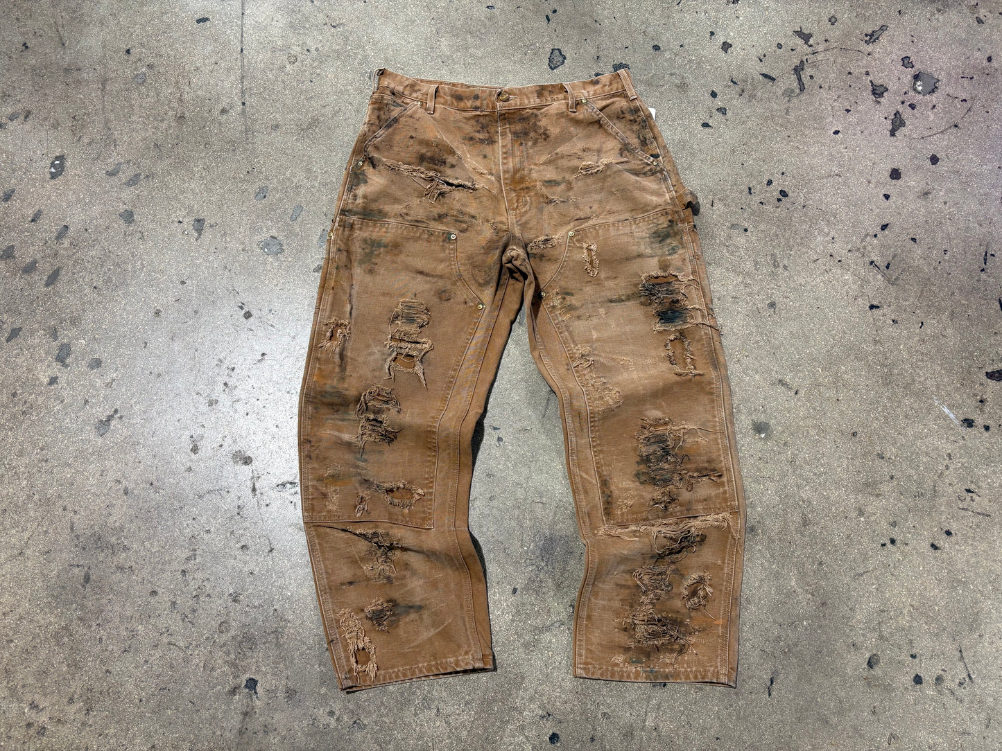 Distressed/ Thrashed Carhartt Double Knee Pants - Khaki Size 34 x 29