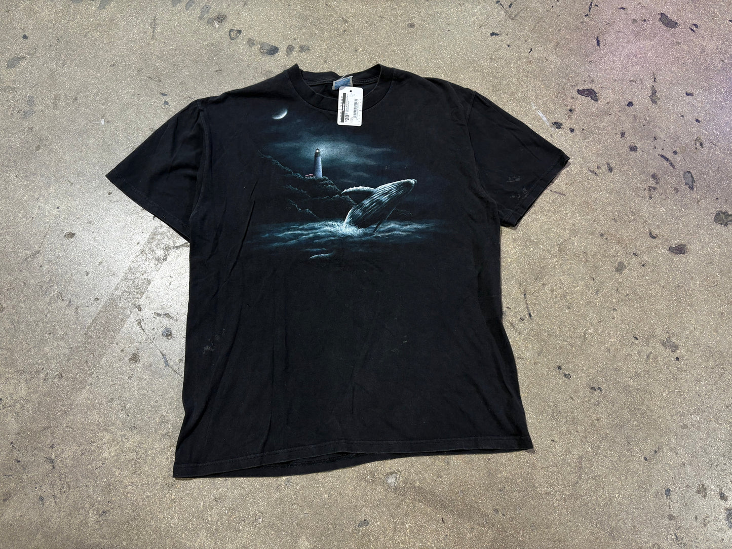 Whale & Lighthouse Tee - Black Size Large