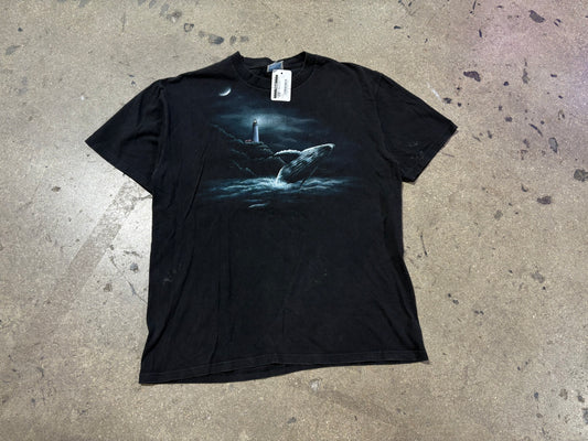 Whale & Lighthouse Tee - Black Size Large