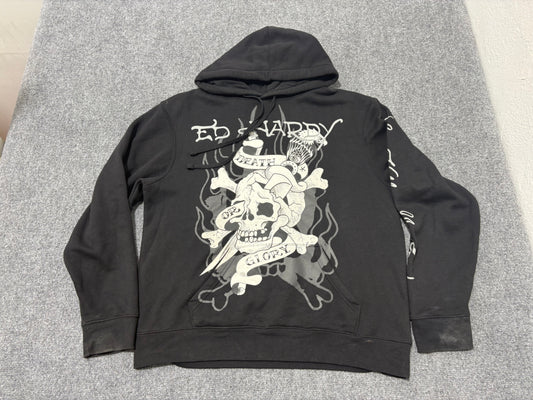 Ed Hardy Pull Over Hoodie - Black Size Large
