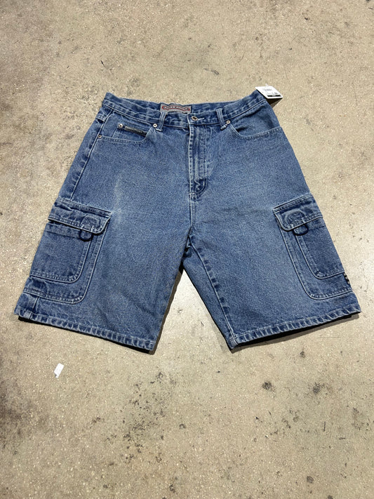 Silver Point Cargo Denim Shorts - Blue Wash Size 32