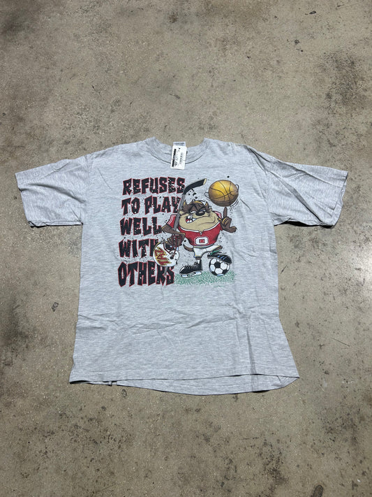 1997 Taz Refuse To Play With Others Tee - Gray Size XL