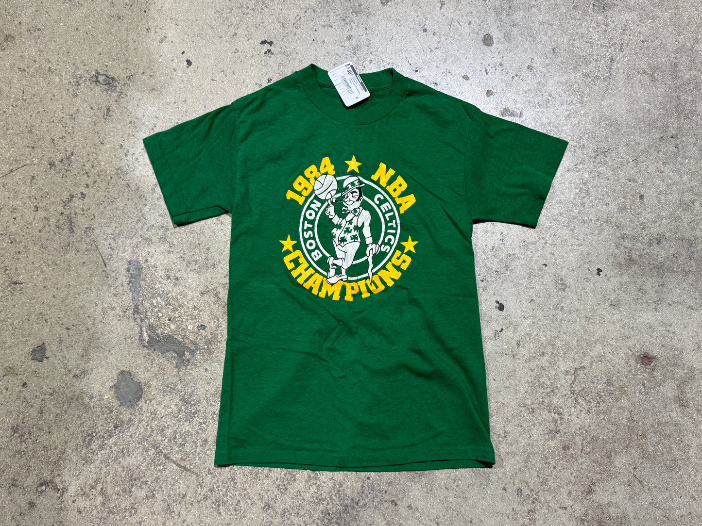 1984 Boston Celtics NBA Champs Tee - Green/Yellow Size Medium