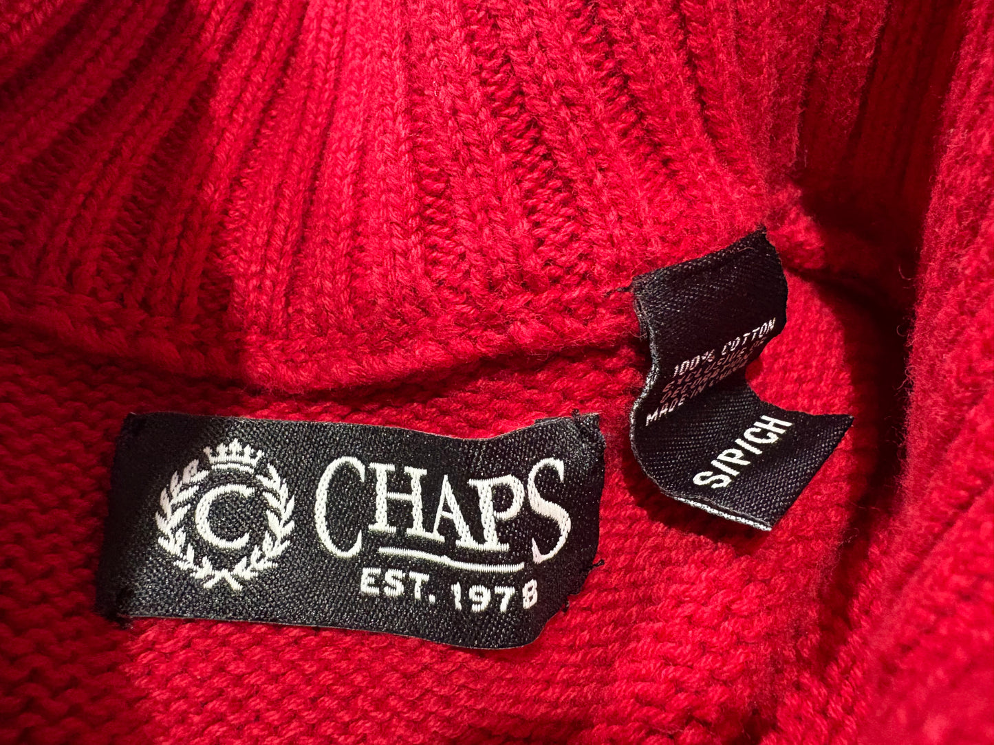 Chaps Quarter Zip Knit Sweater - Red Size Small