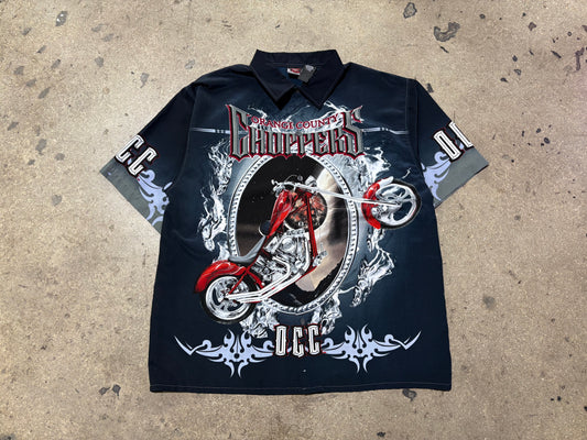2004 Orange County Choppers Rayon Button Up Shirt - Navy Size XL