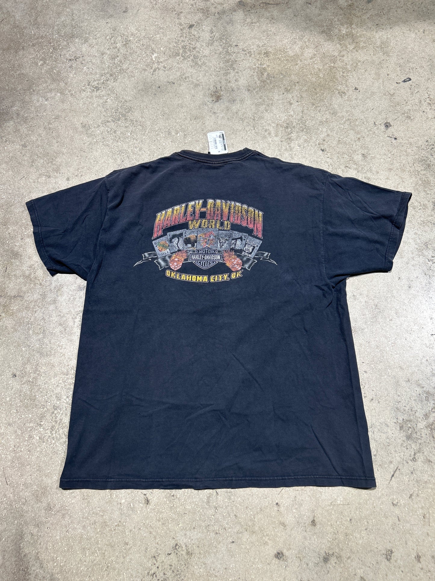 Distressed/Thrashed Harley Davidson OKC Tee - Black Size XXL