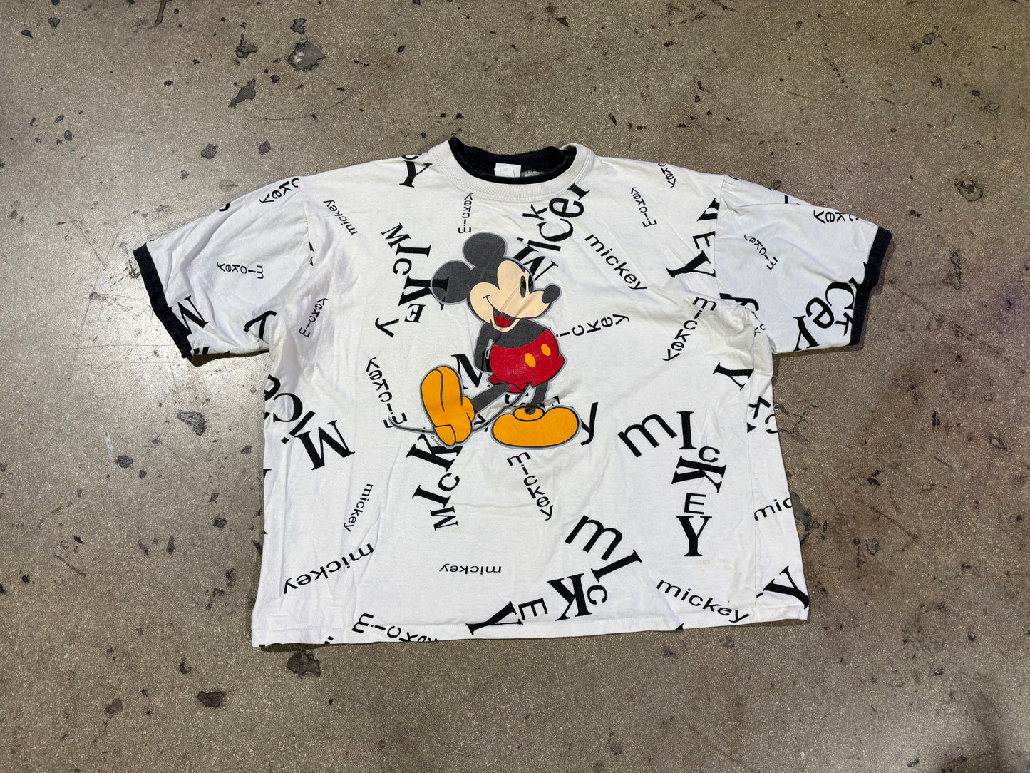 Mickey Mouse AOP Ringer Tee - White / Black Size XL