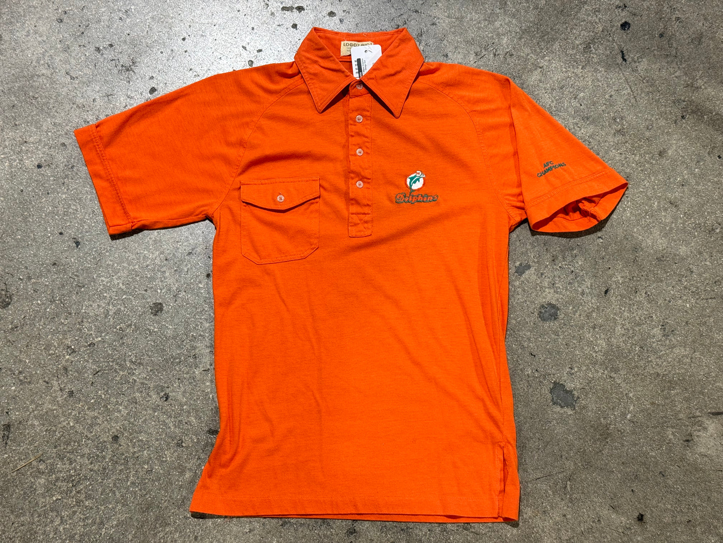 80s Logo 7 Miami Dolphins Polo Shirt - Orange Size Small