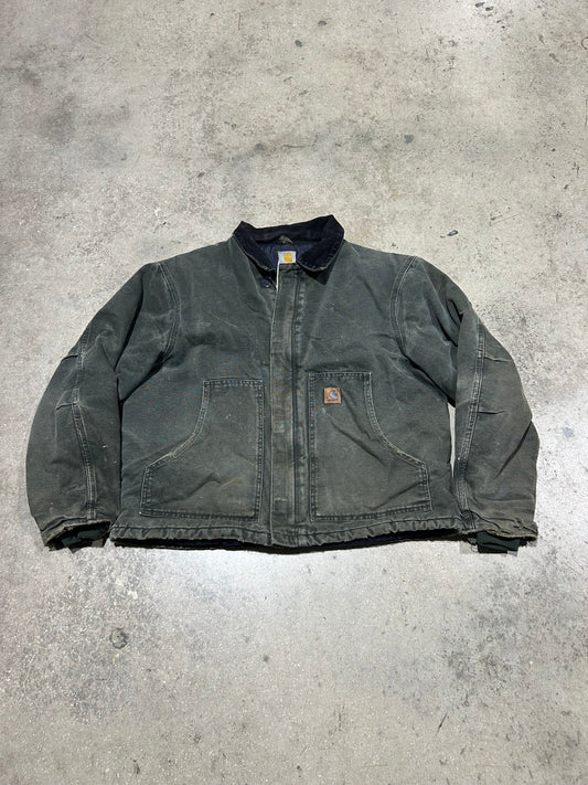 Distressed Carhartt Detroit Jacket - Faded Green Size XL