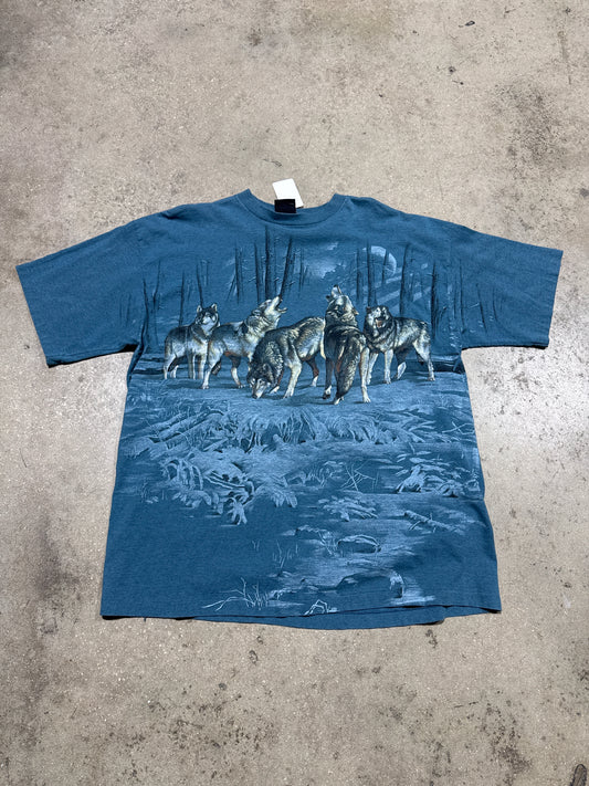 Double Sided Forest Wolf Pack Tee - Blue 2XL