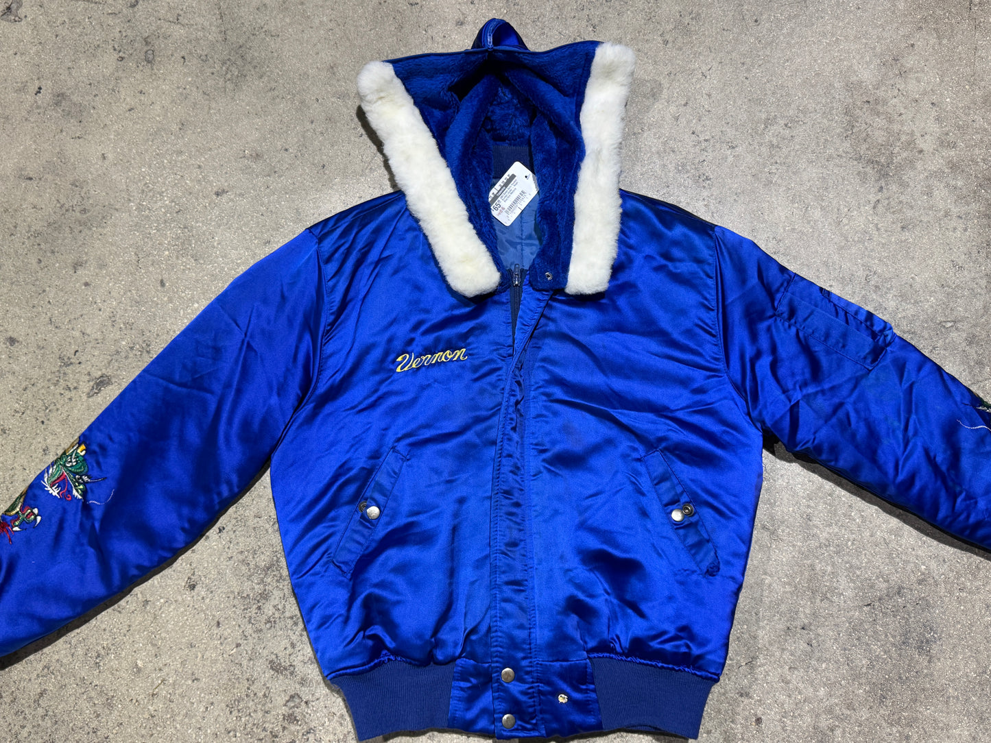 1987 Korea Satin Hooded Bomber Jacket - Royal Blue Size Medium