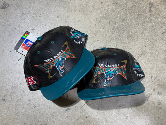 Drew Pearson Miami Dolphins Leather Hat - Triple Logo/Black/Teal