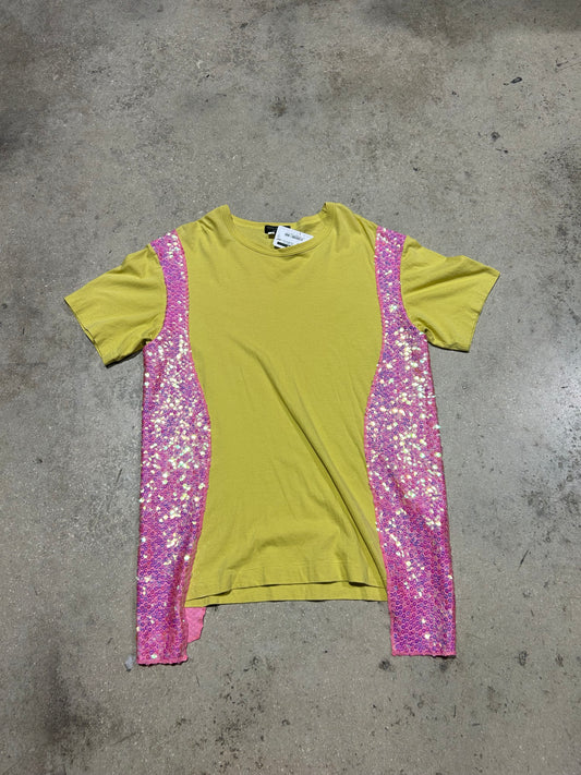 CDG Sequin Tee - Yellow/Pink Size Large