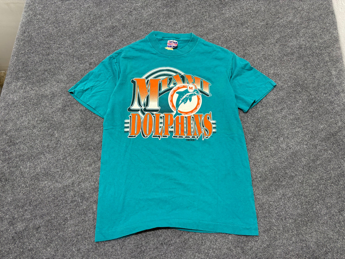 Miami Dolphins Old Logo Spell Out Tee - Teal Size Medium