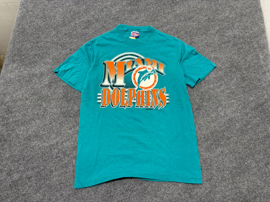 Miami Dolphins Old Logo Spell Out Tee - Teal Size Medium