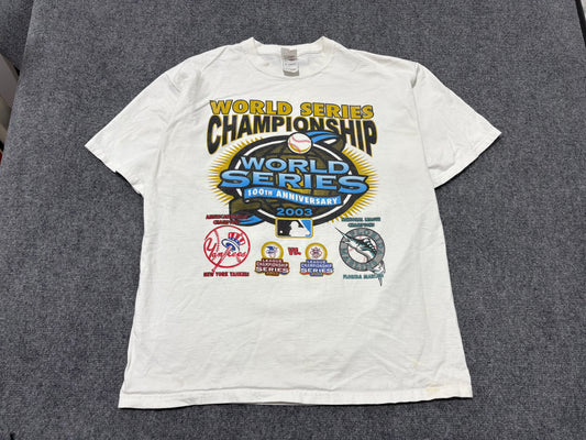 2003 Florida Marlins vs Yankees World Series Tee - White Size XL
