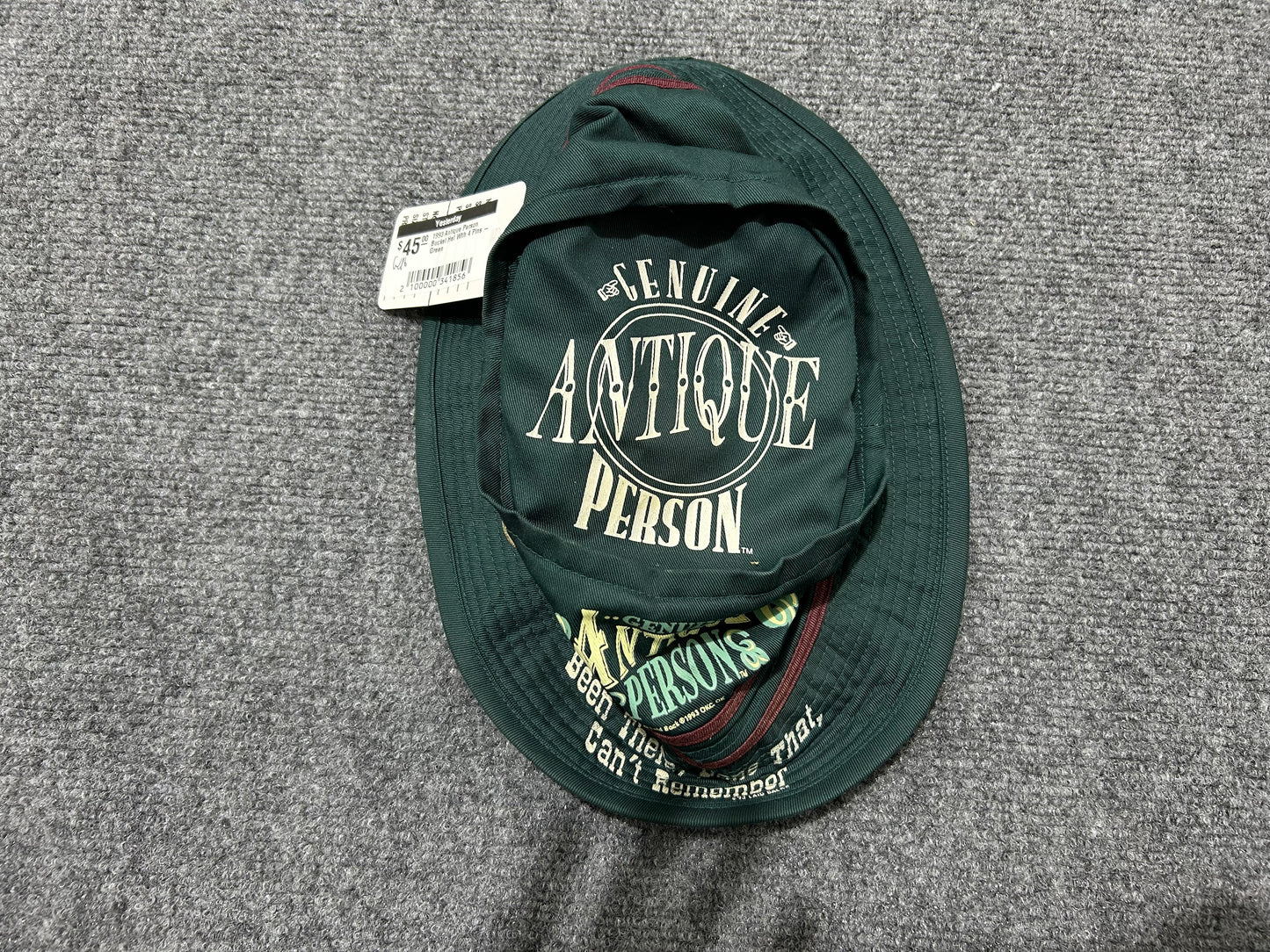 1993 Antique Person Bucket Hat With 4 Pins - Green
