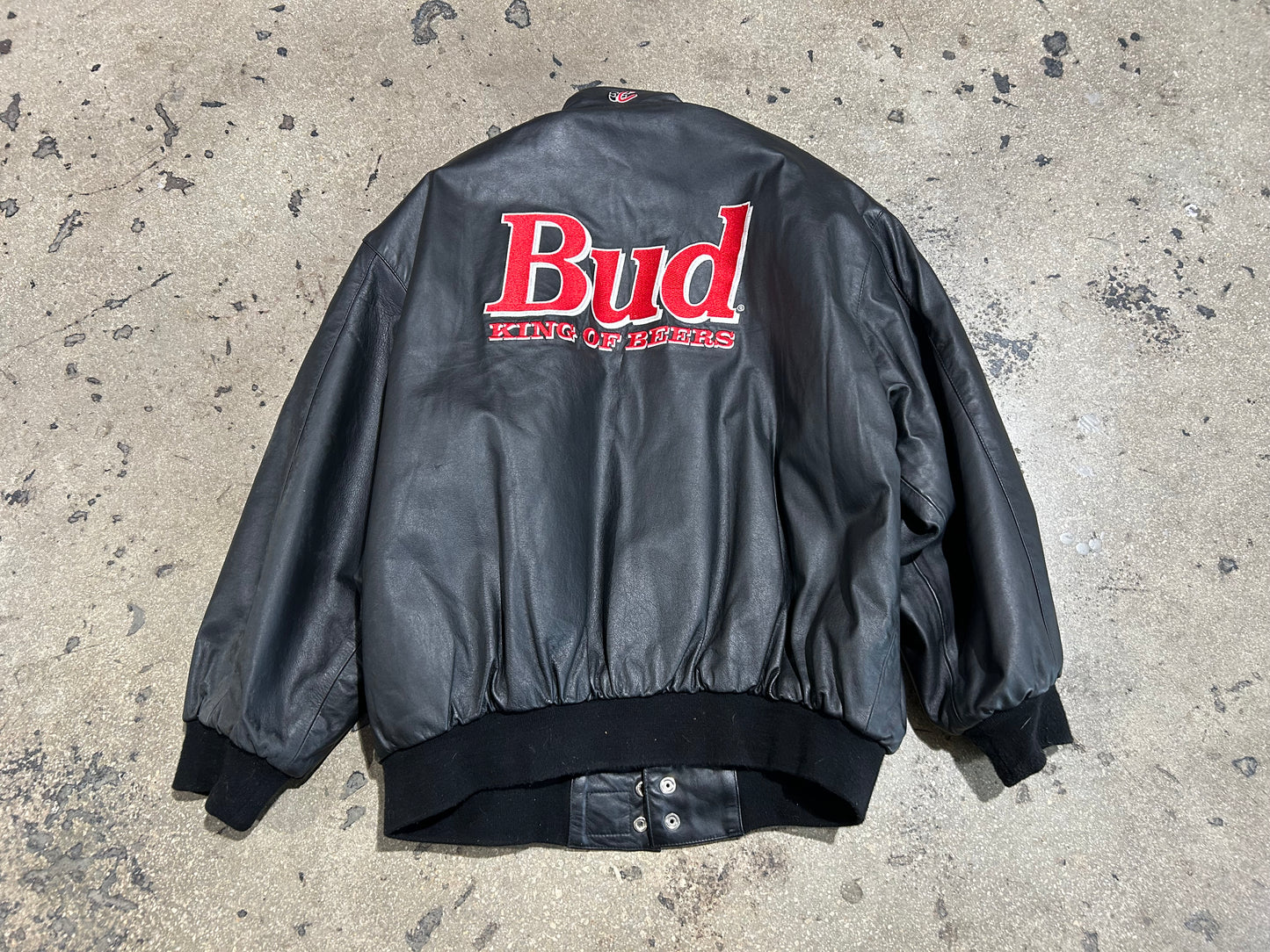 JH Design Bud King Of Beers Leather Racing Jacket - Black Size XL