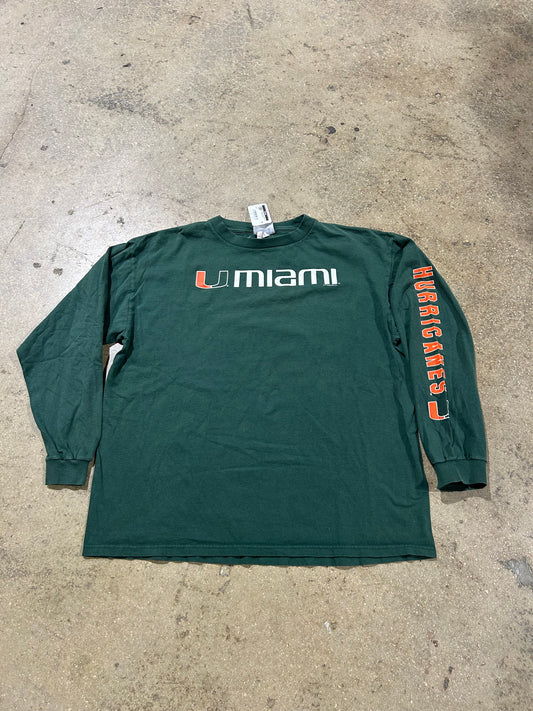 U Miami Long Sleeve Tee - Green Size XL