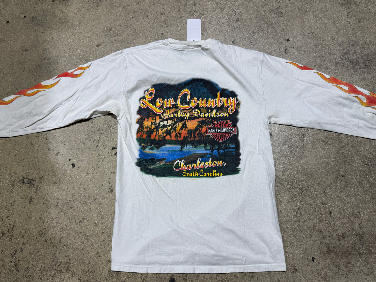 2004 Harley Davidson Low Country Flame Longsleeve Tee - White Size Medium